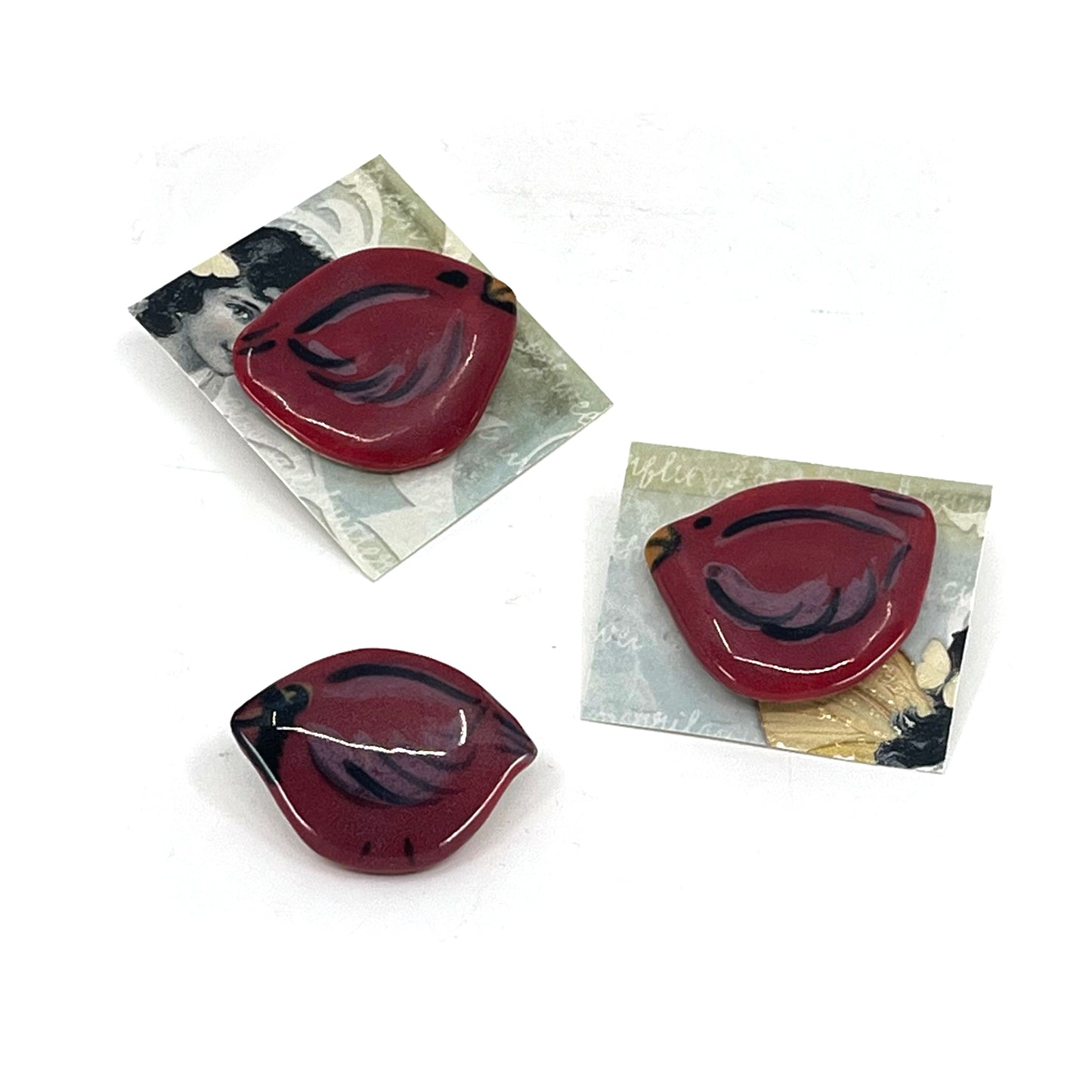 Ceramic Bird Pin - Red