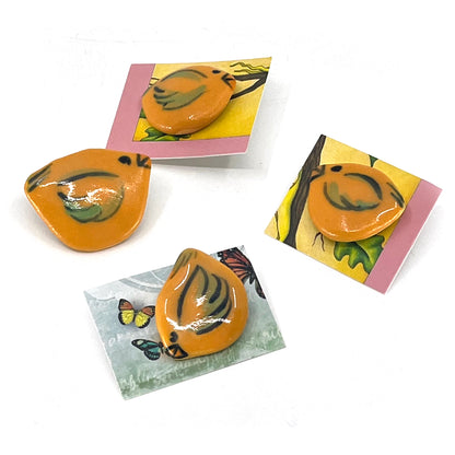 Ceramic Bird Pin - Yellow