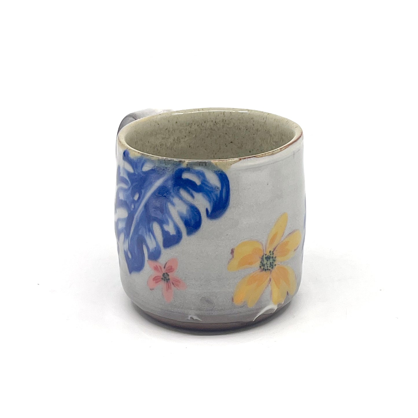 Handmade Mug - Blue Monstera and flowers