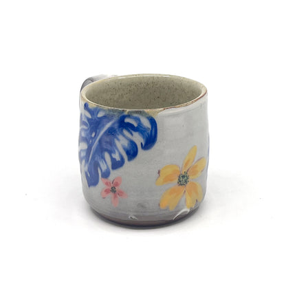 Handmade Mug - Blue Monstera and flowers