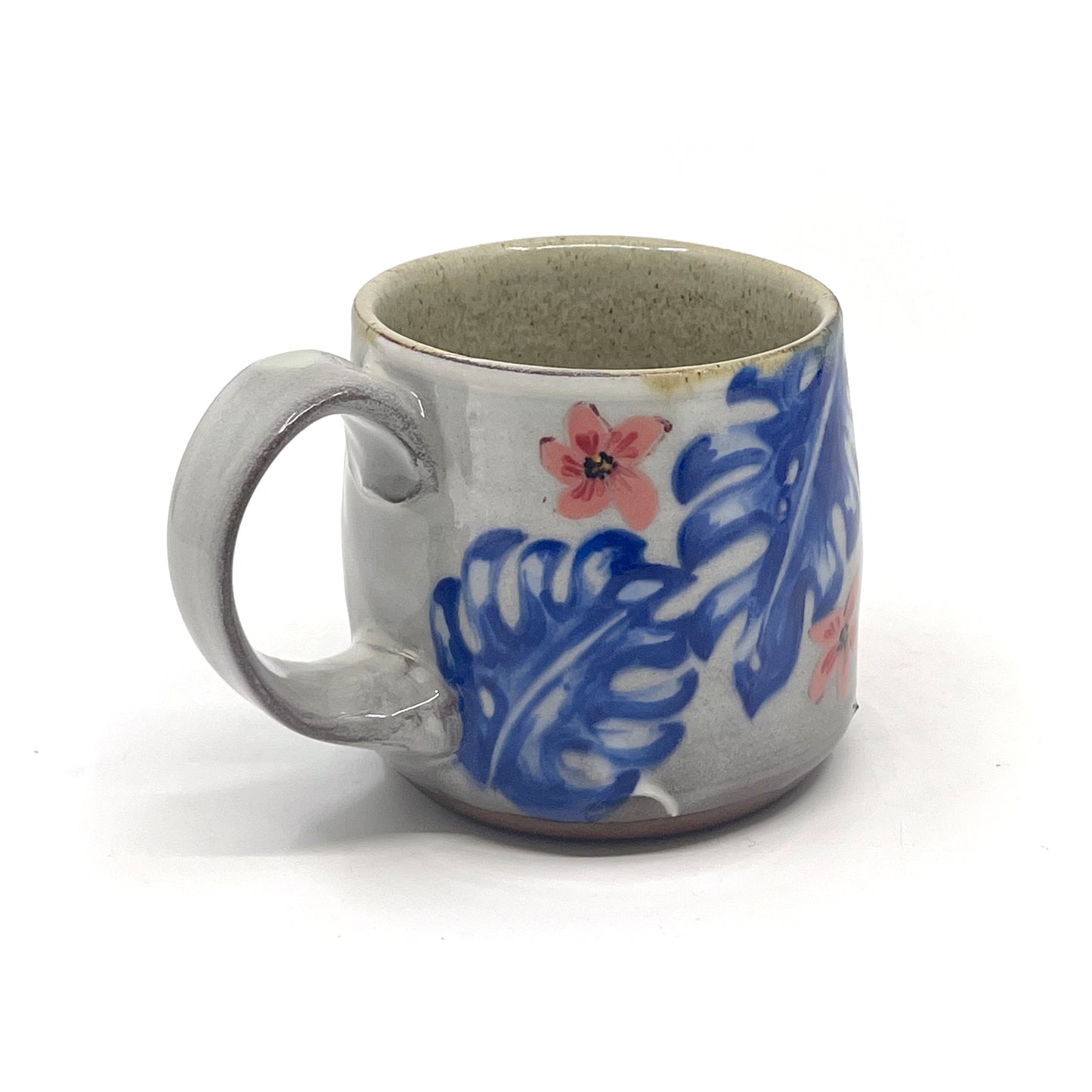 Handmade Mug - Blue Monstera and flowers