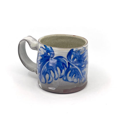 Handmade Mug - Blue Monstera