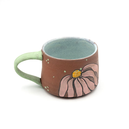 Ceramic Mug - Pink Daisy Raw Clay
