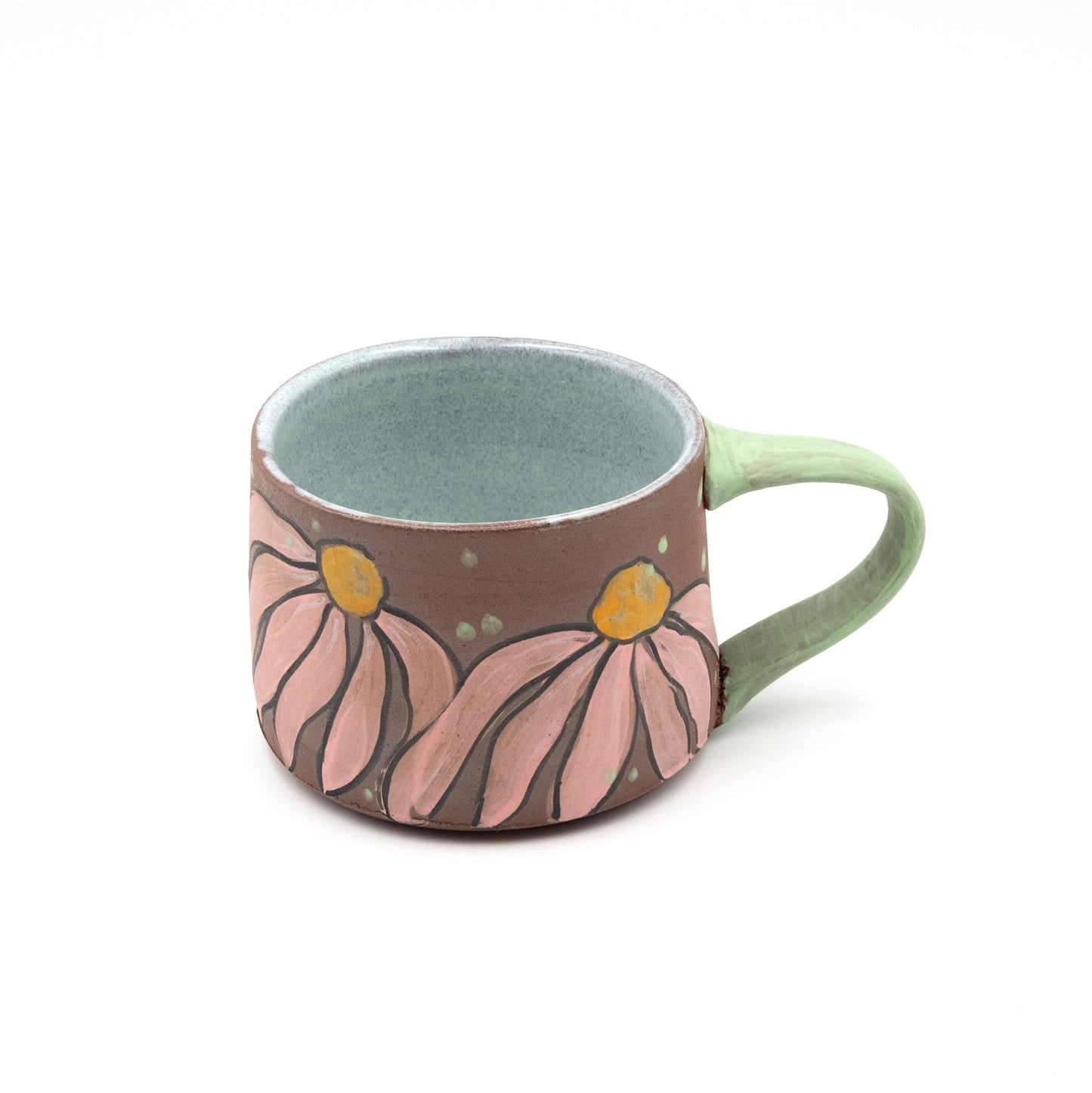 Ceramic Mug - Pink Daisy Raw Clay