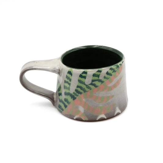 Ceramic Mug - Striped Leaf Pink and Green 1