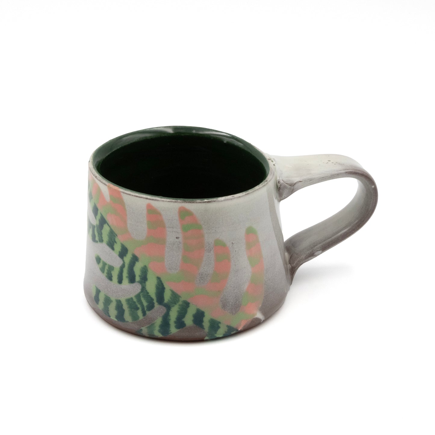 Ceramic Mug - Striped Leaf Pink and Green 1