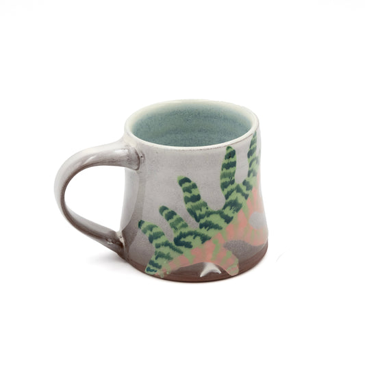 Ceramic Mug - Striped Leaf Pink and Green 2