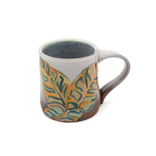 Ceramic Mug - Tropical Leaves White Glaze