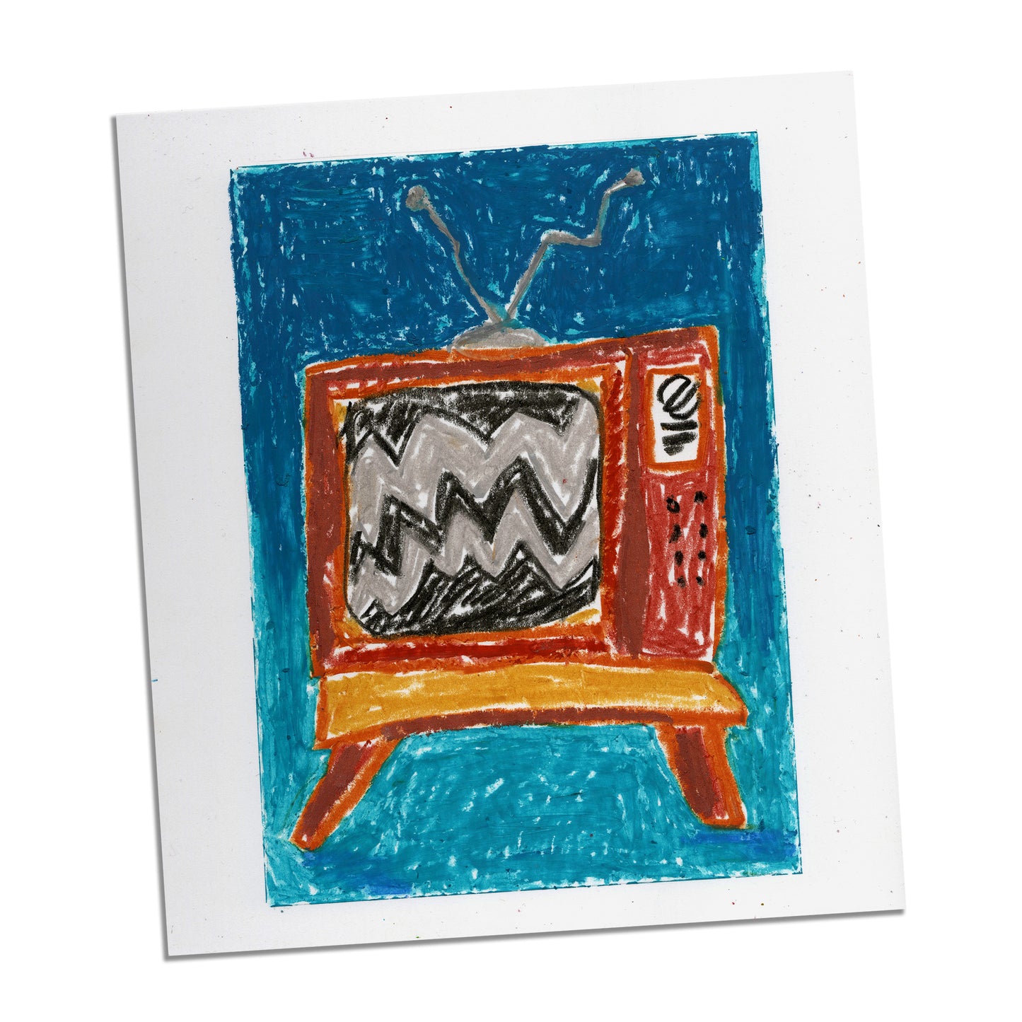 Original Oil Pastel Illustration - TV Set