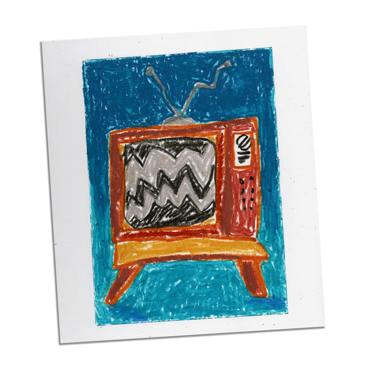Original Oil Pastel Illustration - TV Set