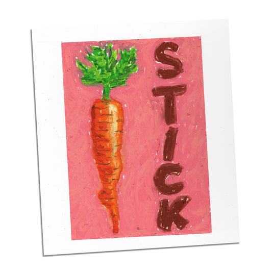 Original Oil Pastel Illustration - Carrot & Stick
