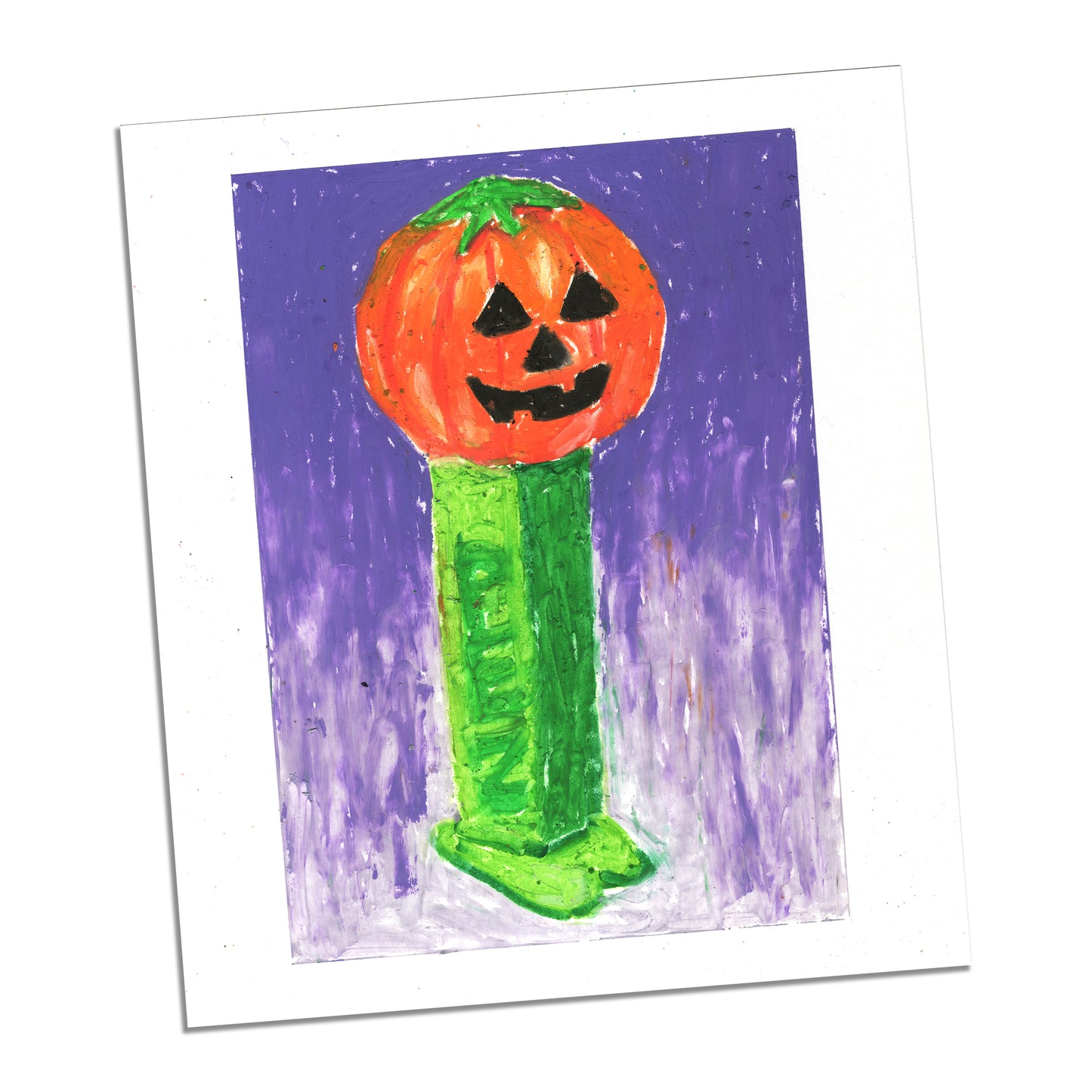 Original Oil Pastel Illustration - Pumpkin Pez